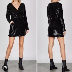 Anine Bing Elena Long Sleeve Black Sequin Mini Dress Size XS/S